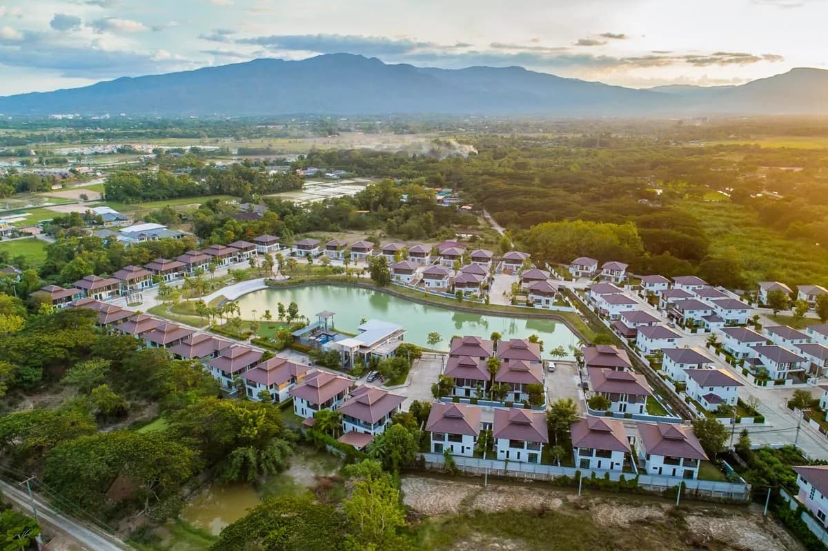Aerial view at dusk